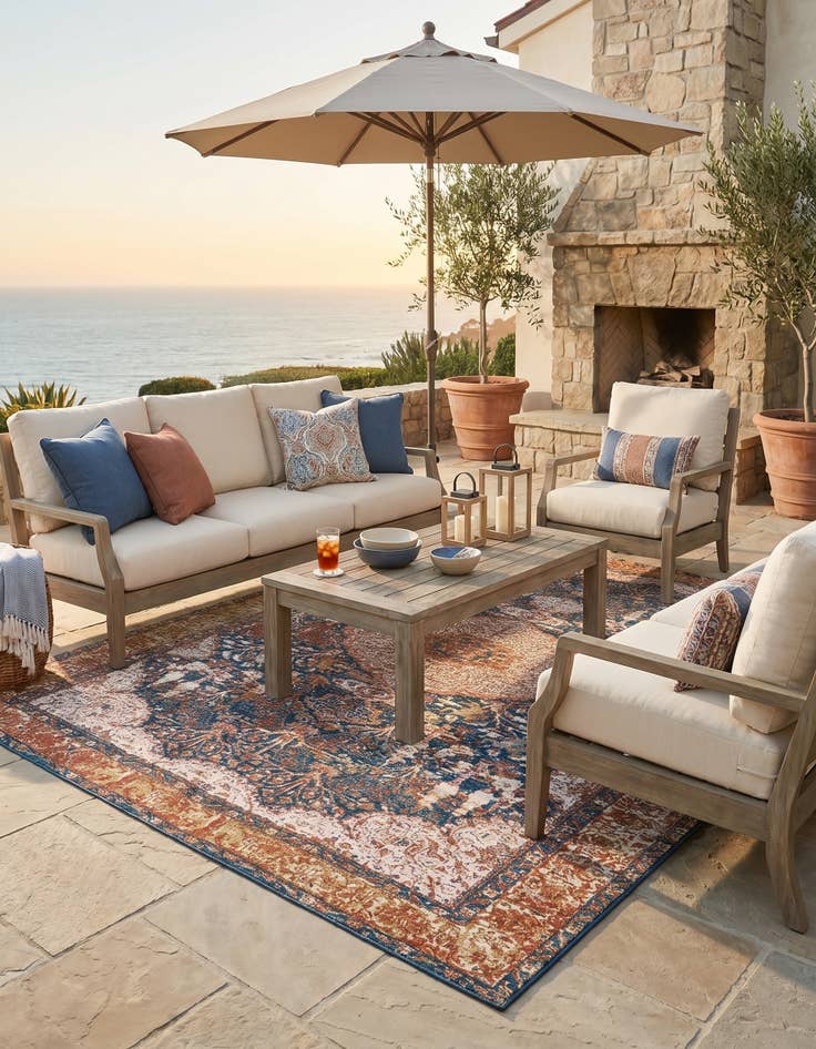 Detail image of 7' 10 x 10' Easy-Clean Traditional Indoor / Outdoor Rug