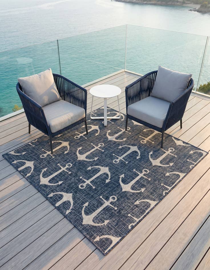 Detail image of 5' 3 x 5' 3 Easy-Clean Coastal Indoor / Outdoor Square Rug