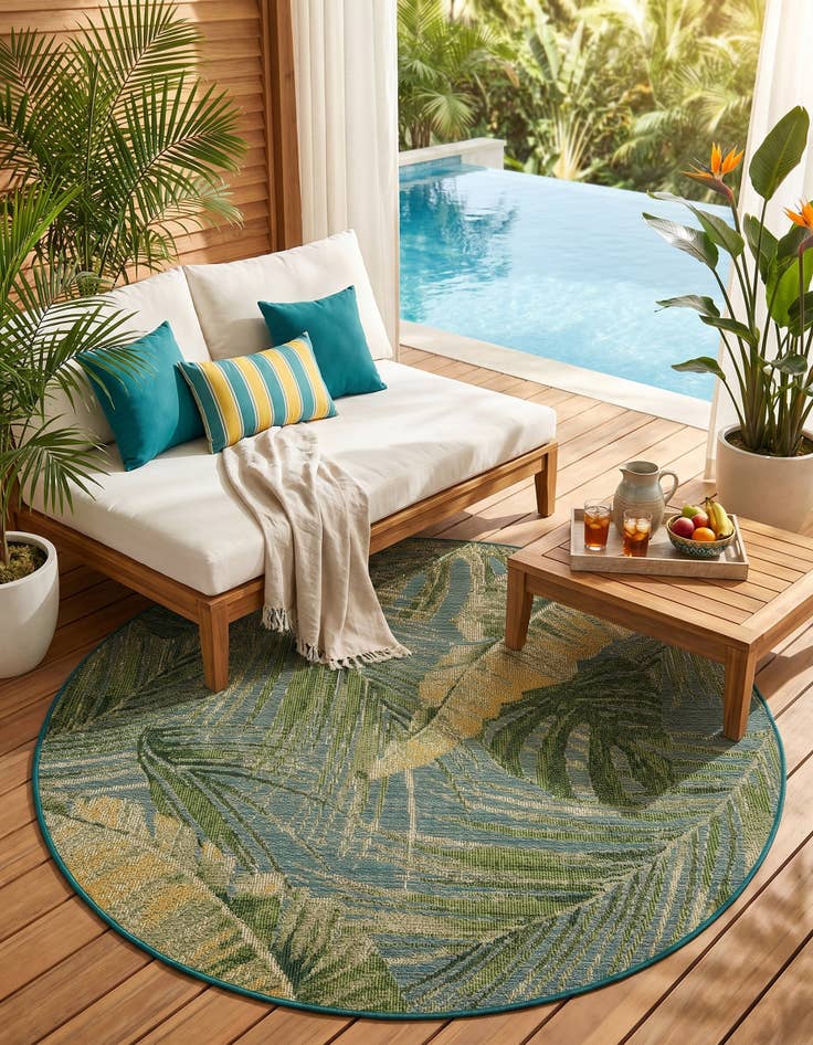 Detail image of 6' x 6' Easy-Clean Botanical Indoor / Outdoor Round Rug