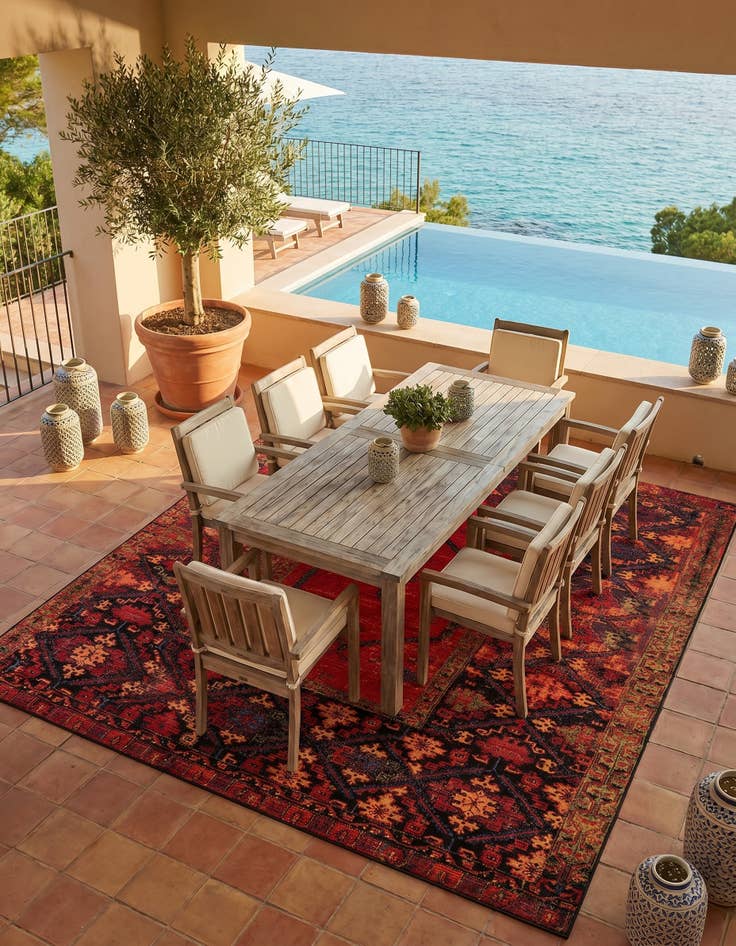 Detail image of 10' x 10' Easy-Clean Tribal Indoor / Outdoor Square Rug