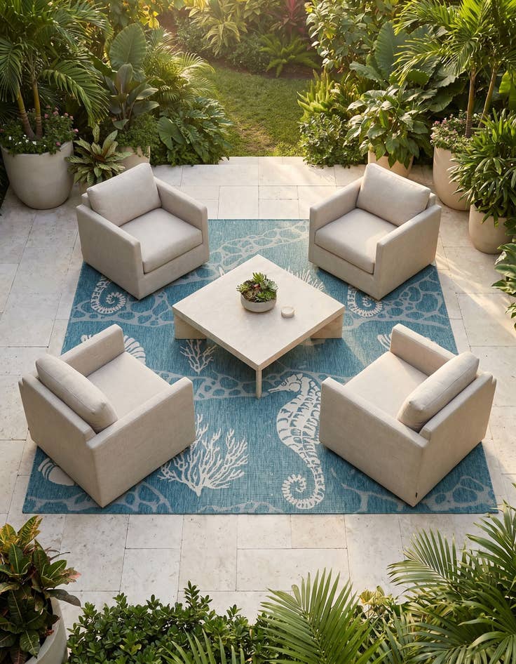Detail image of 7' 10 x 7' 10 Easy-Clean Coastal Indoor / Outdoor Square Rug