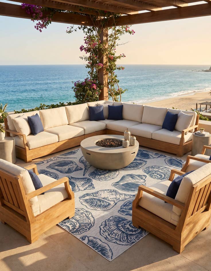 Detail image of 10' x 10' Easy-Clean Coastal Indoor / Outdoor Square Rug