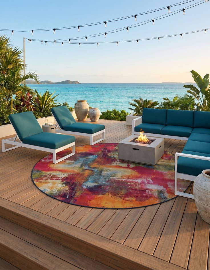 Detail image of 8' x 8' Easy-Clean Modern Indoor / Outdoor Round Rug