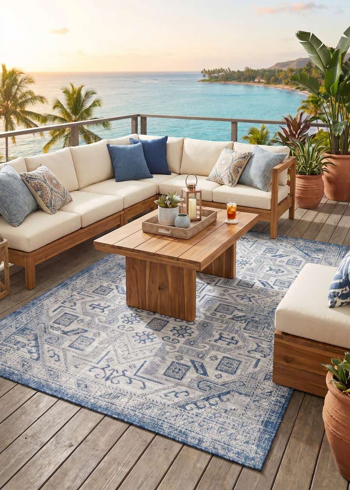 5' 3 x 8' Easy-Clean Aztec Indoor / Outdoor Rug