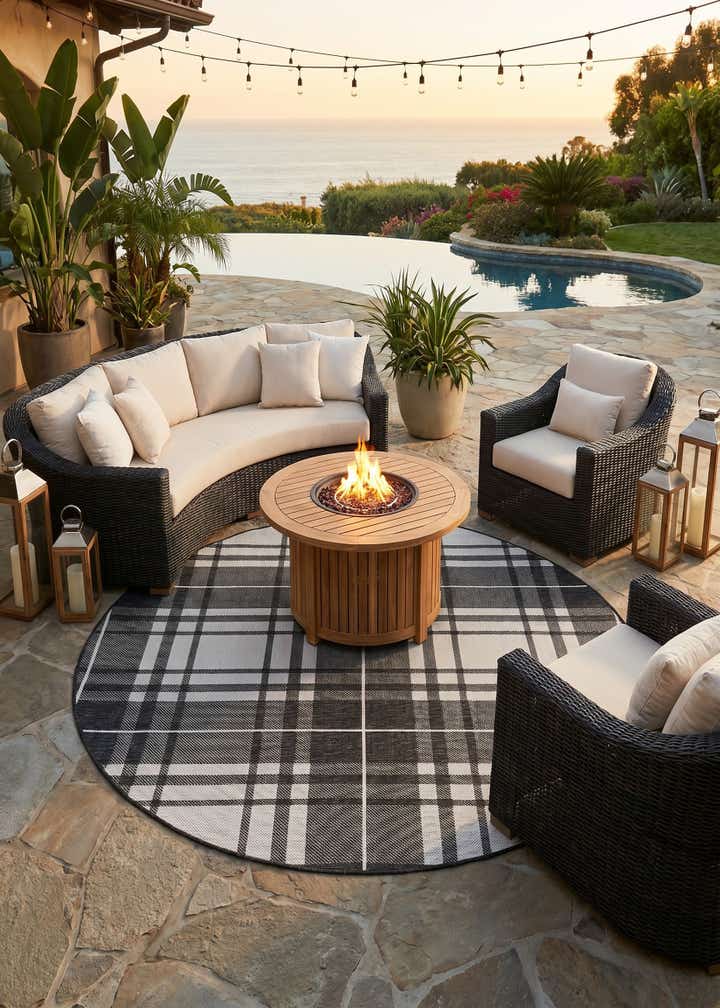 6' x 6' Easy-Clean Checkered Indoor / Outdoor Round Rug
