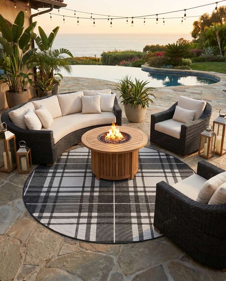 6' x 6' Easy-Clean Checkered Indoor / Outdoor Round Rug