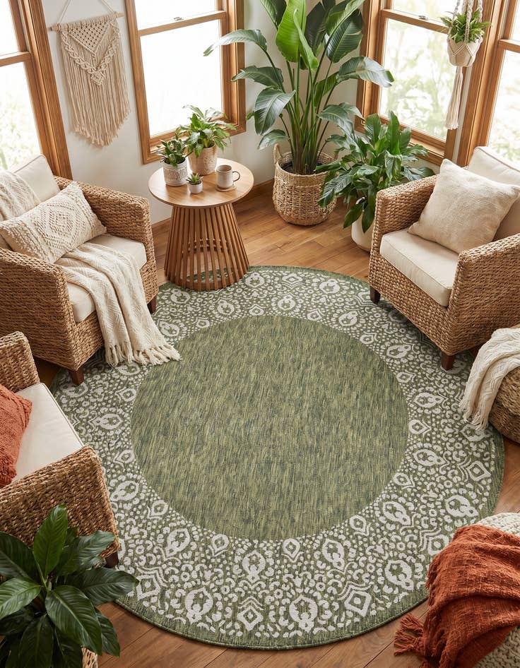 Detail image of 7' 10 x 7' 10 Easy-Clean Border Indoor / Outdoor Round Rug