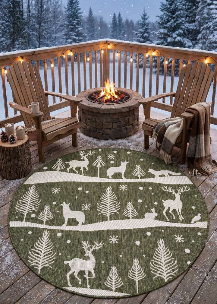 5' 3 x 5' 3 Easy-Clean Holiday Indoor / Outdoor Round Rug
