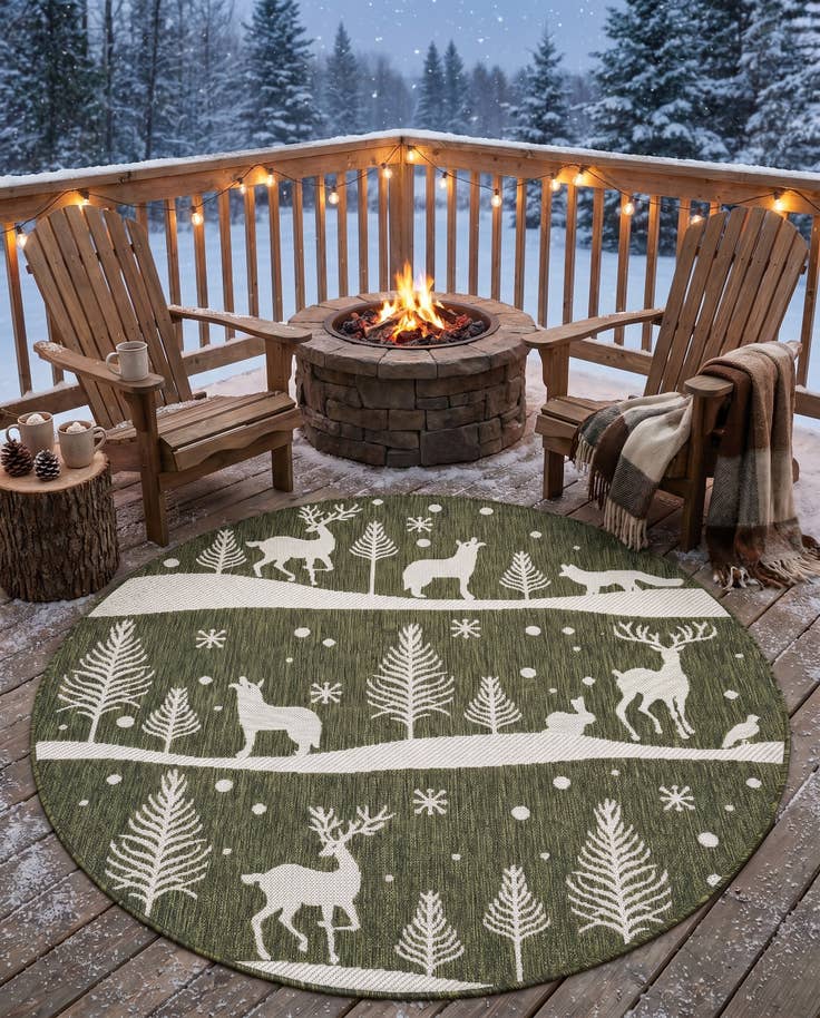 Detail image of 5' 3 x 5' 3 Easy-Clean Holiday Indoor / Outdoor Round Rug