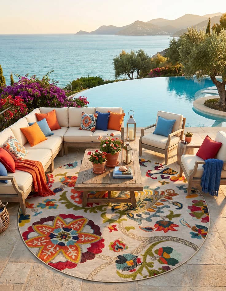 Detail image of 7' 10 x 7' 10 Easy-Clean Casablanca Indoor / Outdoor Round Rug