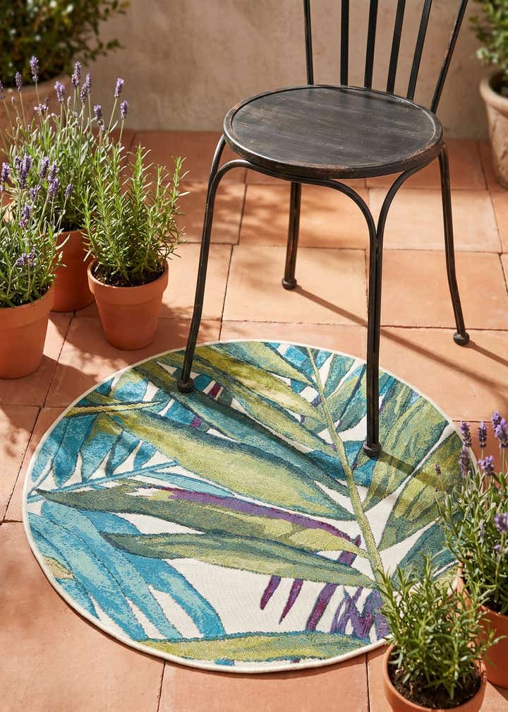 3' x 3' Easy-Clean Botanical Indoor / Outdoor Round Rug