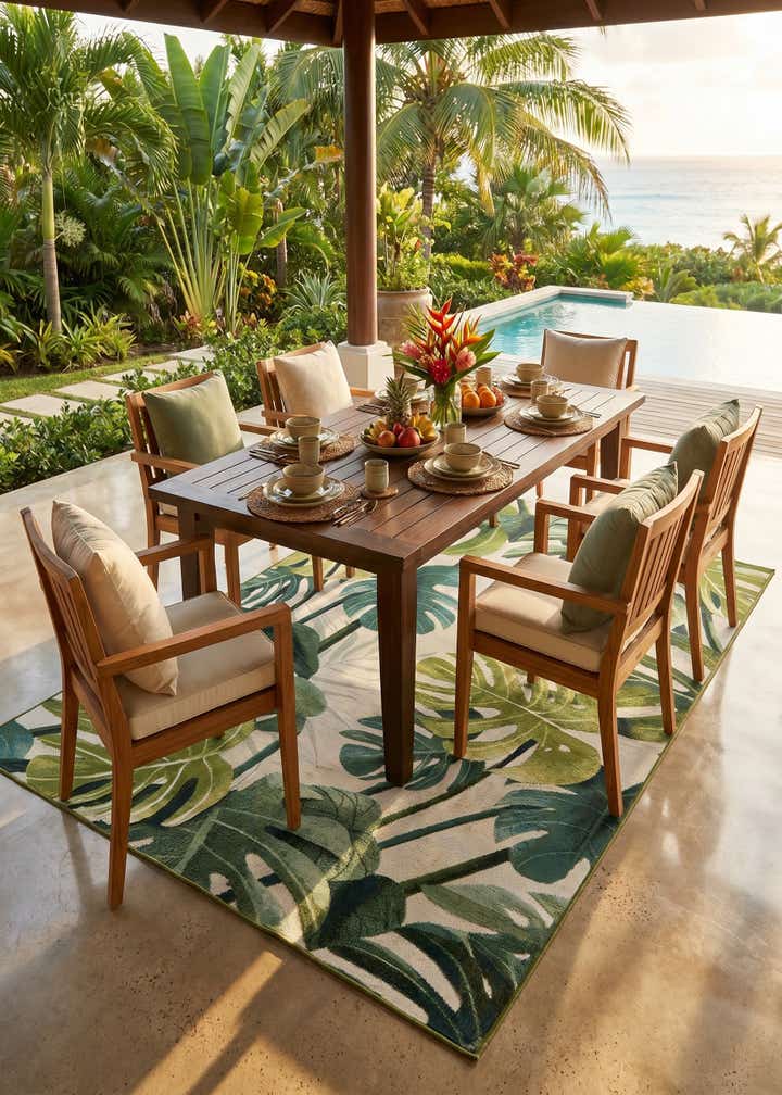 5' 3 x 8' Easy-Clean Botanical Indoor / Outdoor Rug