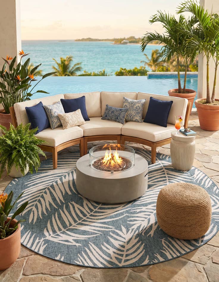 Detail image of 10' 8 x 10' 8 Easy-Clean Botanical Indoor / Outdoor Round Rug