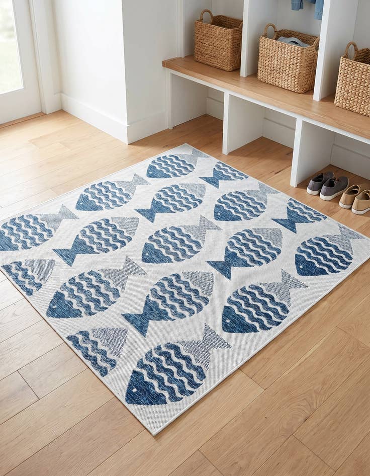 Detail image of 5' 3 x 5' 3 Easy-Clean Coastal Indoor / Outdoor Square Rug