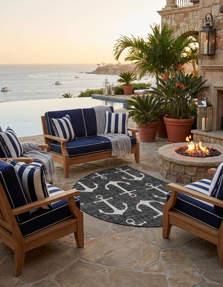 Detail image of 2' 7 x 4' Easy-Clean Coastal Indoor / Outdoor Hearth Rug