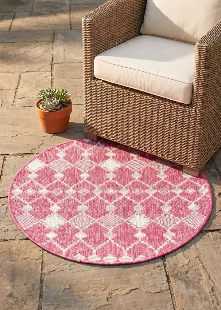 3' x 3' Easy-Clean Lattice Indoor / Outdoor Round Rug