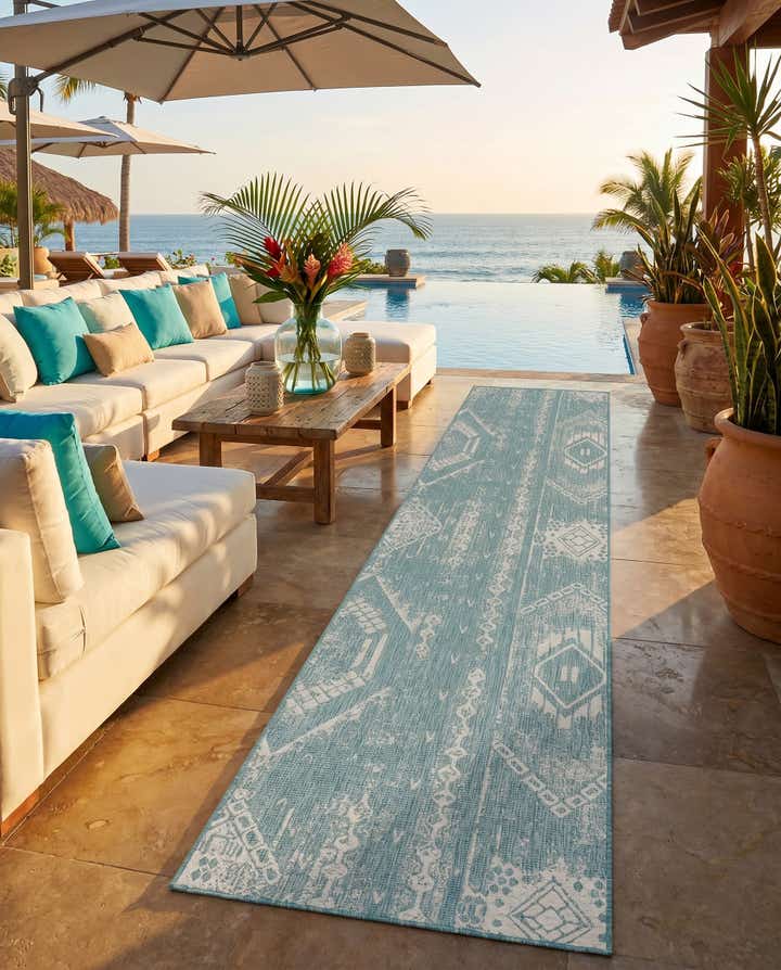 3' 3 x 14' Easy-Clean Bohemian Indoor / Outdoor Runner Rug