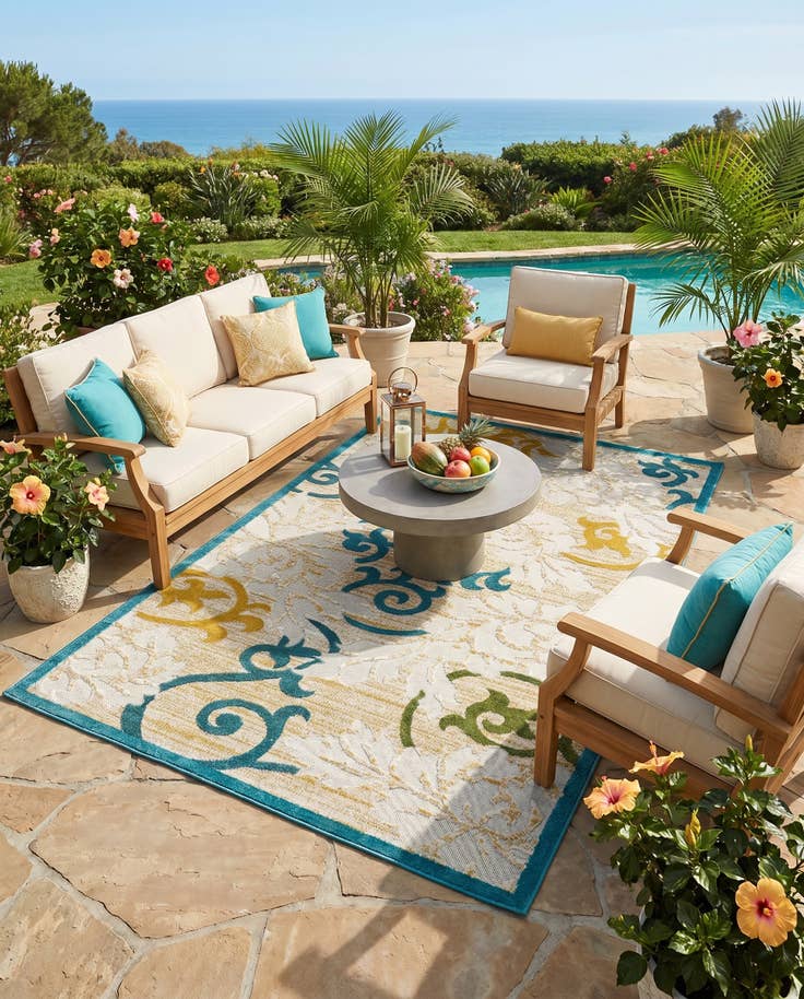 Detail image of 5' x 8' Easy-Clean Botanical Indoor / Outdoor Rug