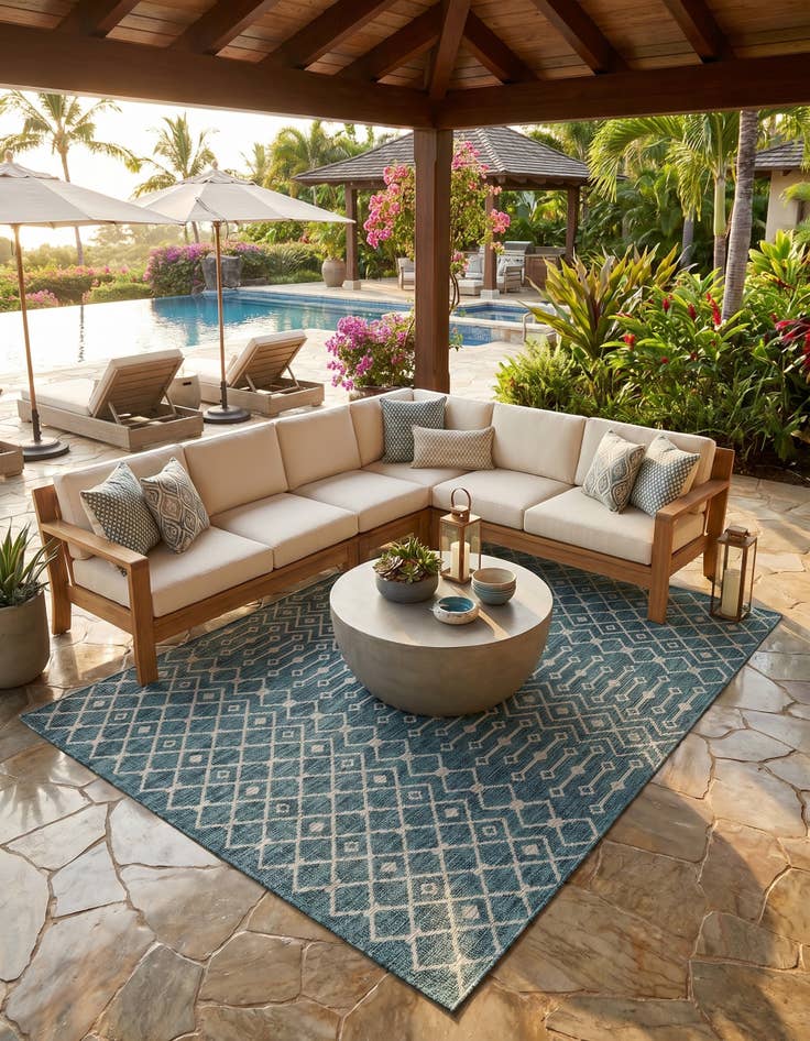 Detail image of 7' 10 x 11' Easy-Clean Lattice Indoor / Outdoor Rug