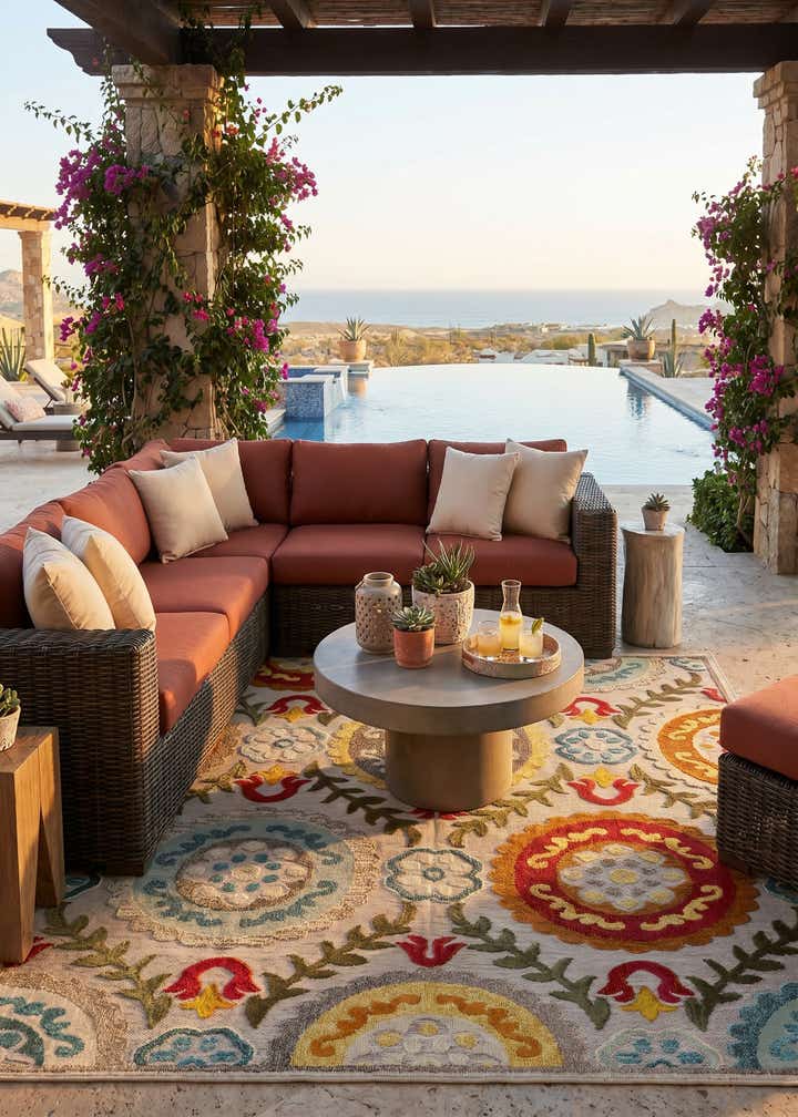 7' 10 x 7' 10 Easy-Clean Casablanca Indoor / Outdoor Square Rug