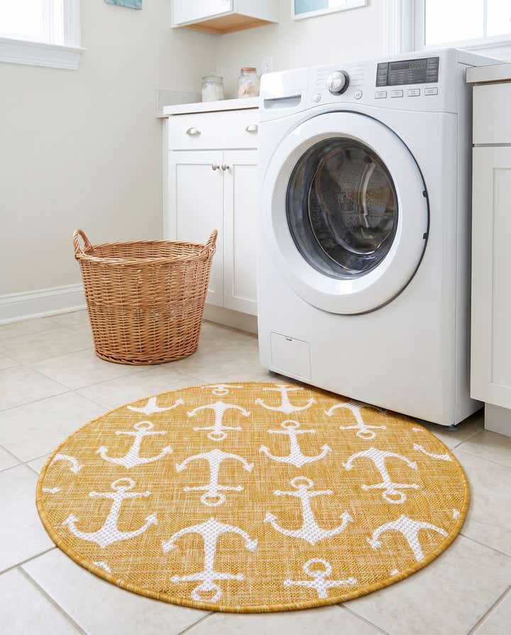 3' x 3' Easy-Clean Coastal Indoor / Outdoor Round Rug