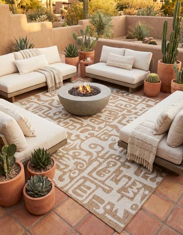 Taupe Easy-Clean Modern Indoor / Outdoor Square Rug