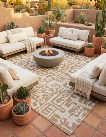 Taupe Easy-Clean Modern Indoor / Outdoor Square Rug