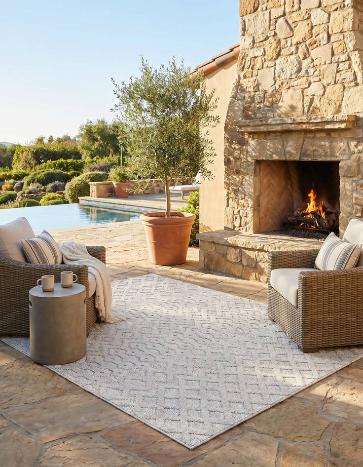 Detail image of 5' 3 x 8' Easy-Clean Trellis Textured Indoor / Outdoor Rug