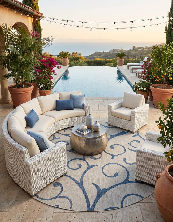 Detail image of 13' x 13' Easy-Clean Botanical Indoor / Outdoor Round Rug