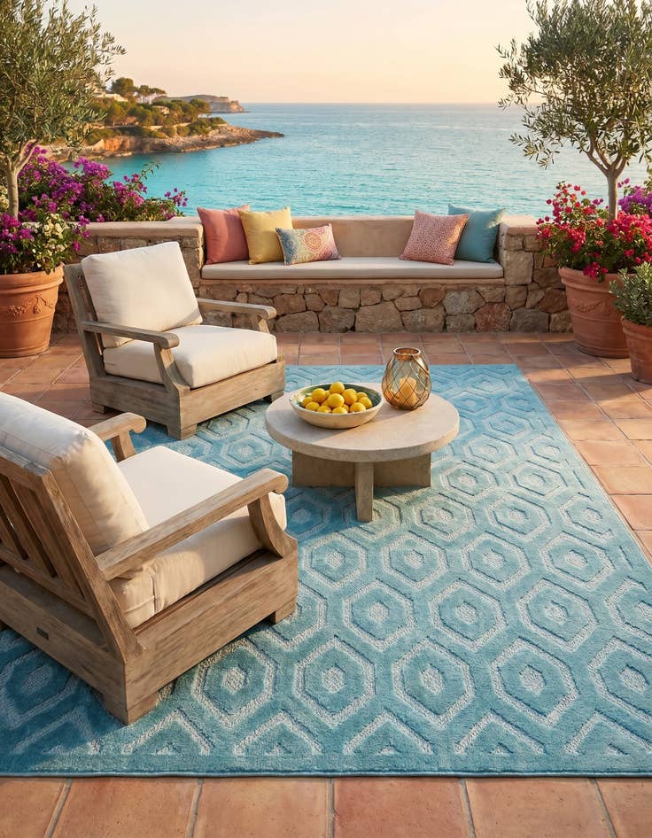 Detail image of 6' x 9' Easy-Clean Trellis Textured Indoor / Outdoor Rug