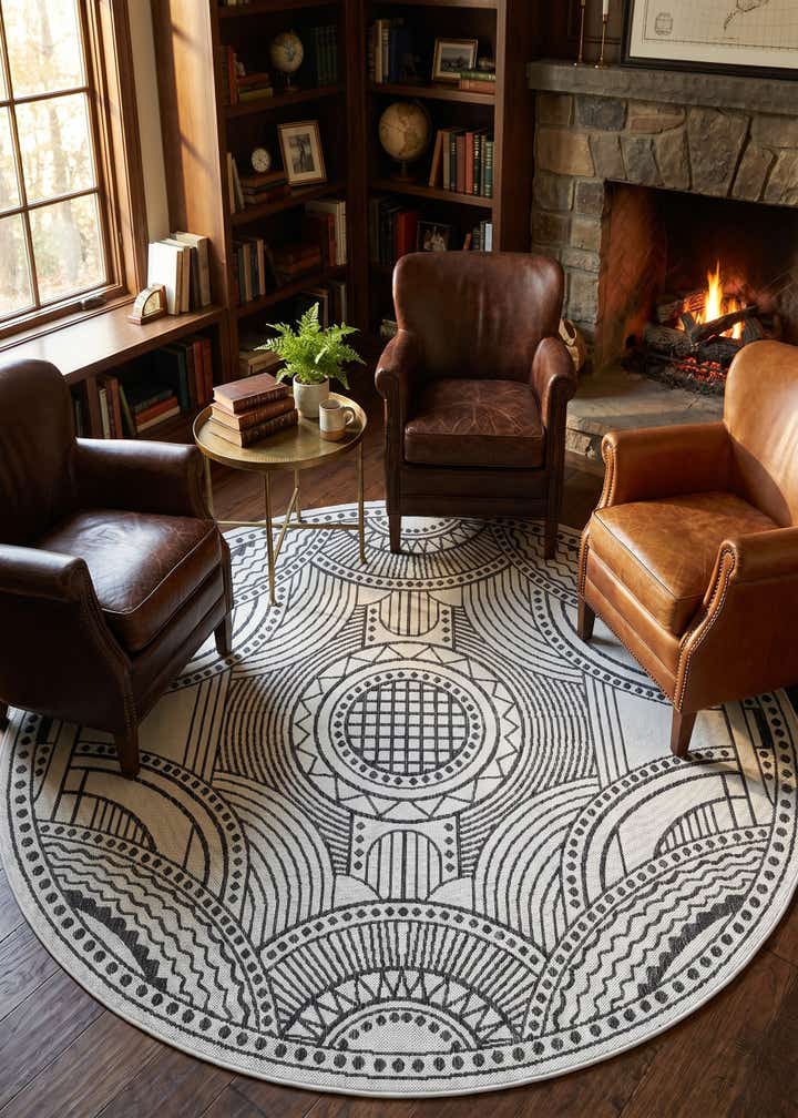 6' x 6' Easy-Clean Traditional Indoor / Outdoor Round Rug