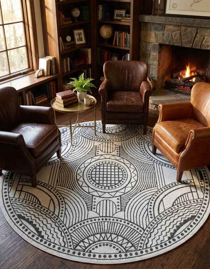 Detail image of 6' x 6' Easy-Clean Traditional Indoor / Outdoor Round Rug