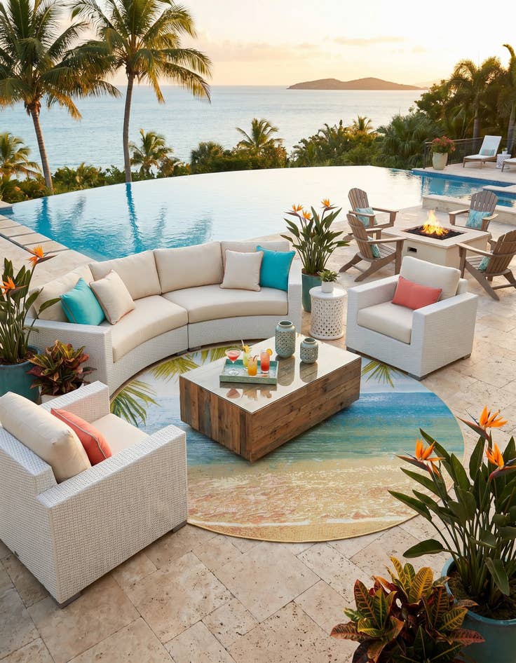 Detail image of 7' 10 x 7' 10 Easy-Clean Coastal Indoor / Outdoor Round Rug