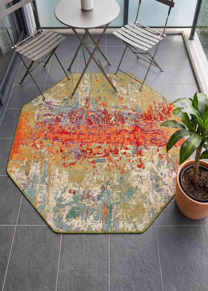 4' x 4' Easy-Clean Modern Indoor / Outdoor Octagon Rug