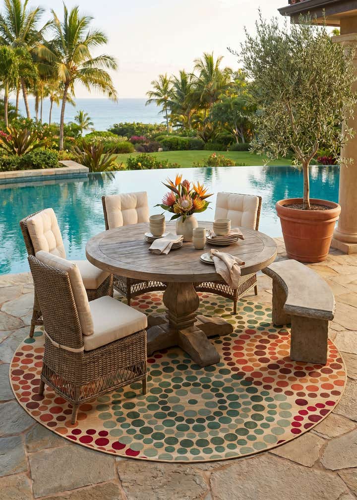 8' x 8' Easy-Clean Modern Indoor / Outdoor Round Rug