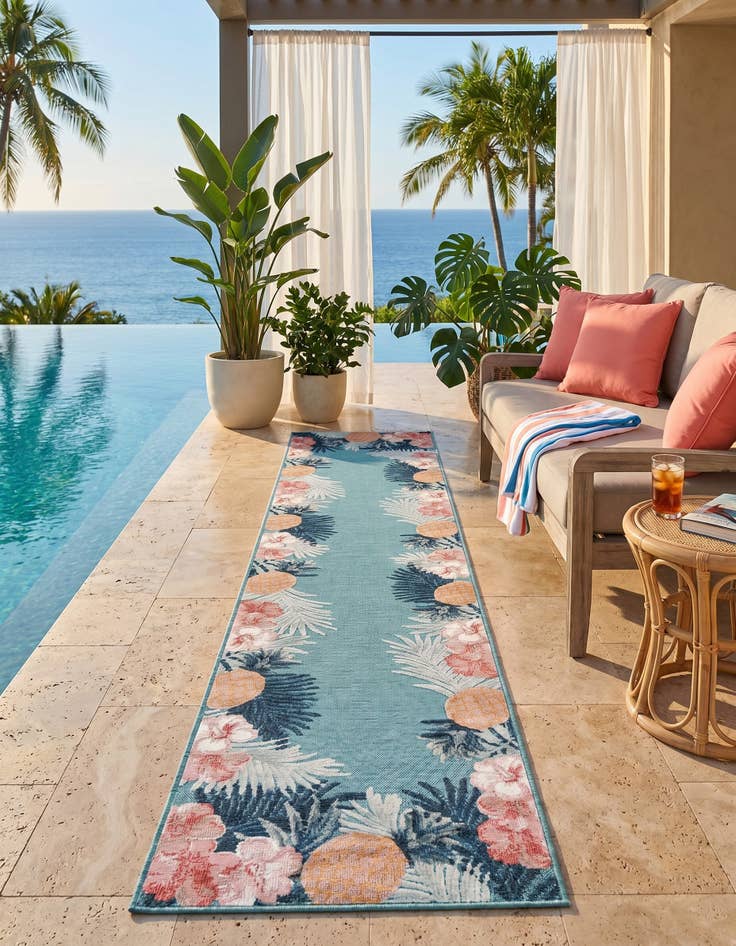 Detail image of 2' 7 x 12' Easy-Clean Botanical Indoor / Outdoor Runner Rug