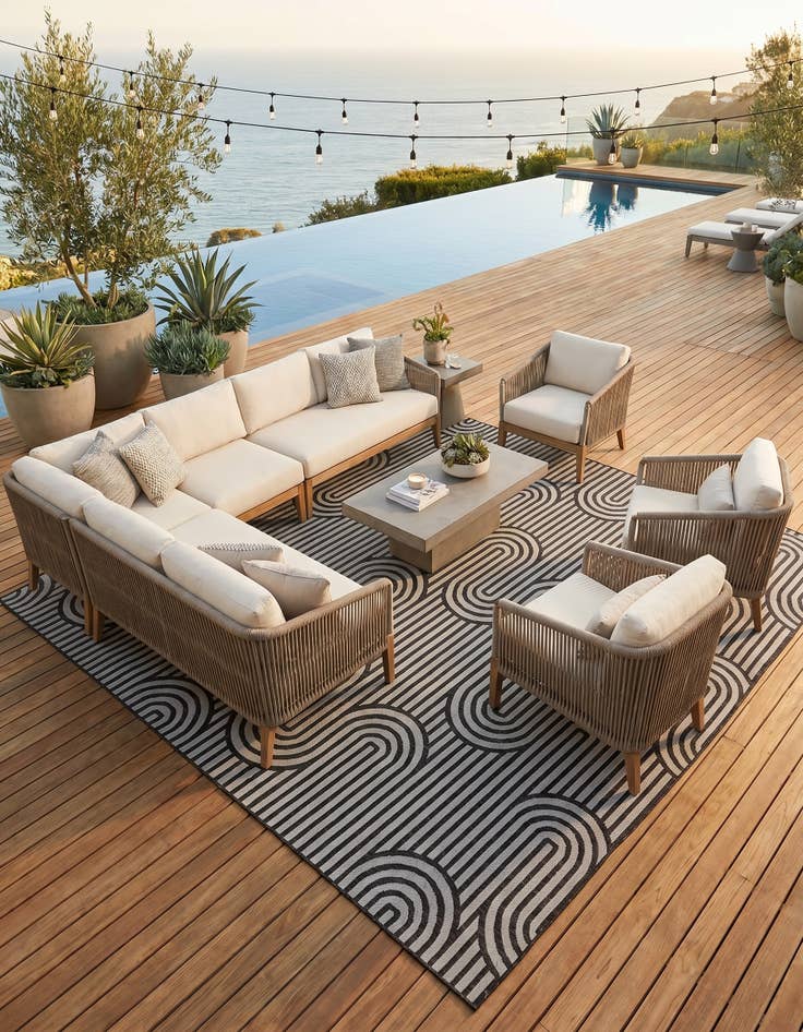 Detail image of 13' x 13' Easy-Clean Modern Indoor / Outdoor Square Rug