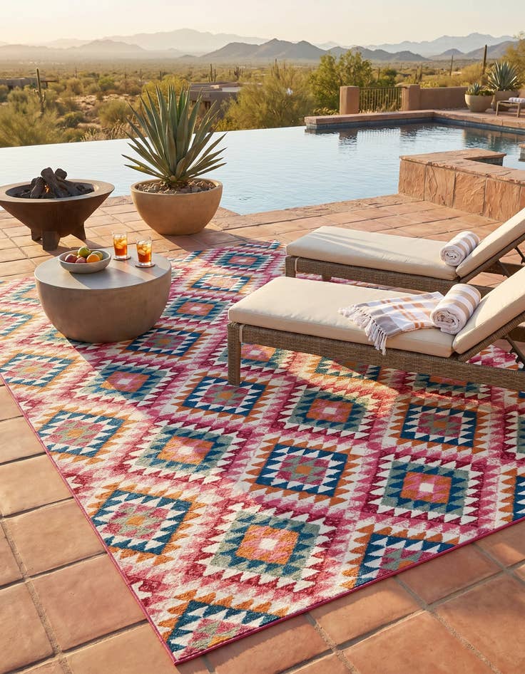Detail image of 7' 10 x 10' Easy-Clean Southwestern Indoor / Outdoor Rug