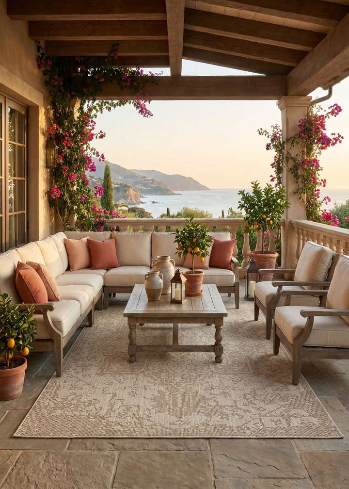5' 3 x 8' Easy-Clean Traditional Indoor / Outdoor Rug