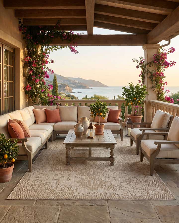 5' 3 x 8' Easy-Clean Traditional Indoor / Outdoor Rug