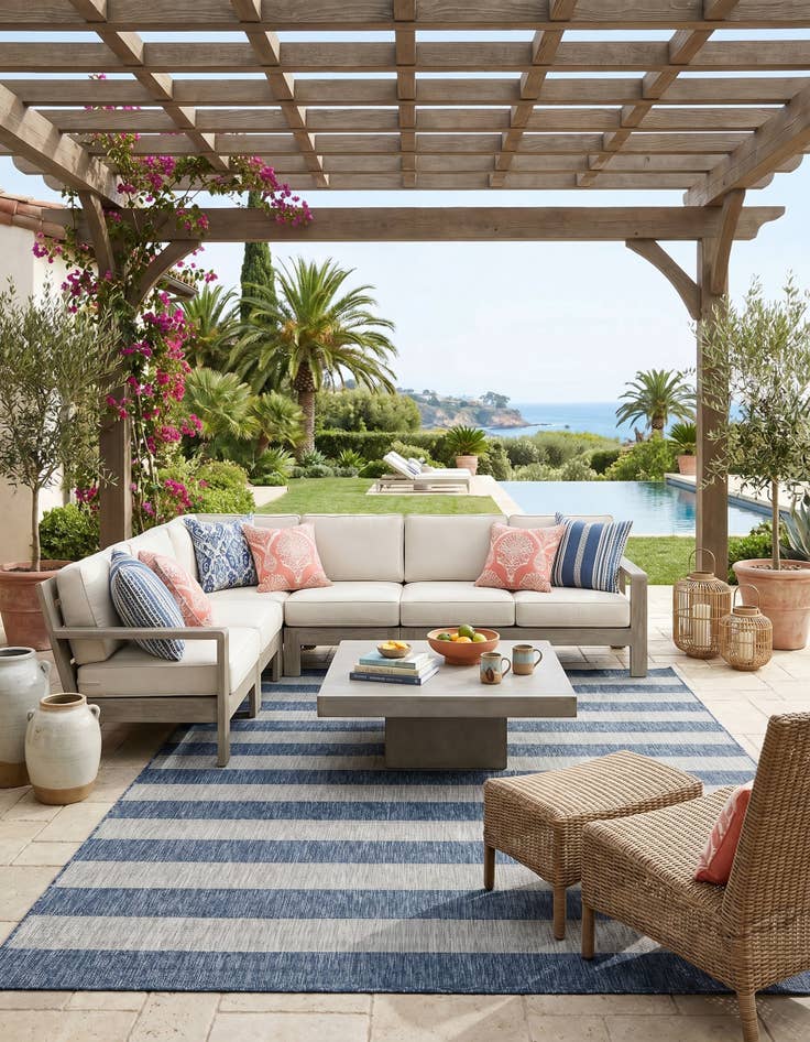 Detail image of 7' 10 x 10' Easy-Clean Striped Indoor / Outdoor Rug