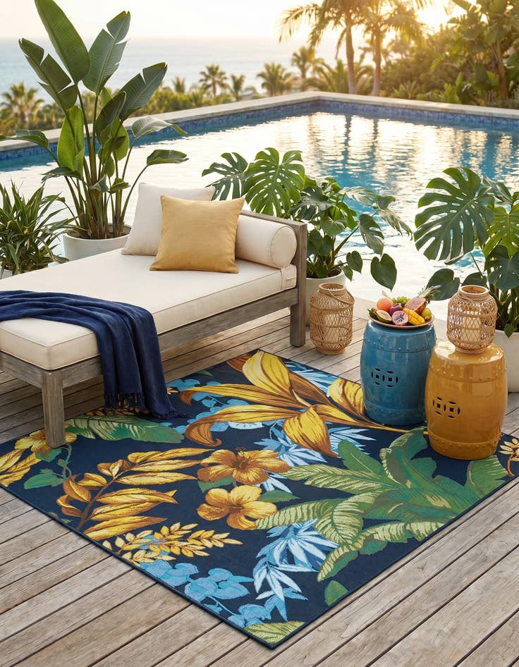 Detail image of 5' 3 x 5' 3 Easy-Clean Botanical Indoor / Outdoor Square Rug