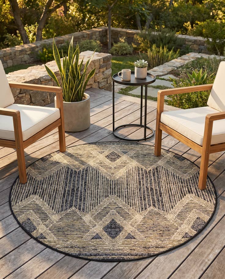 Detail image of 4' x 4' Easy-Clean Modern Indoor / Outdoor Round Rug