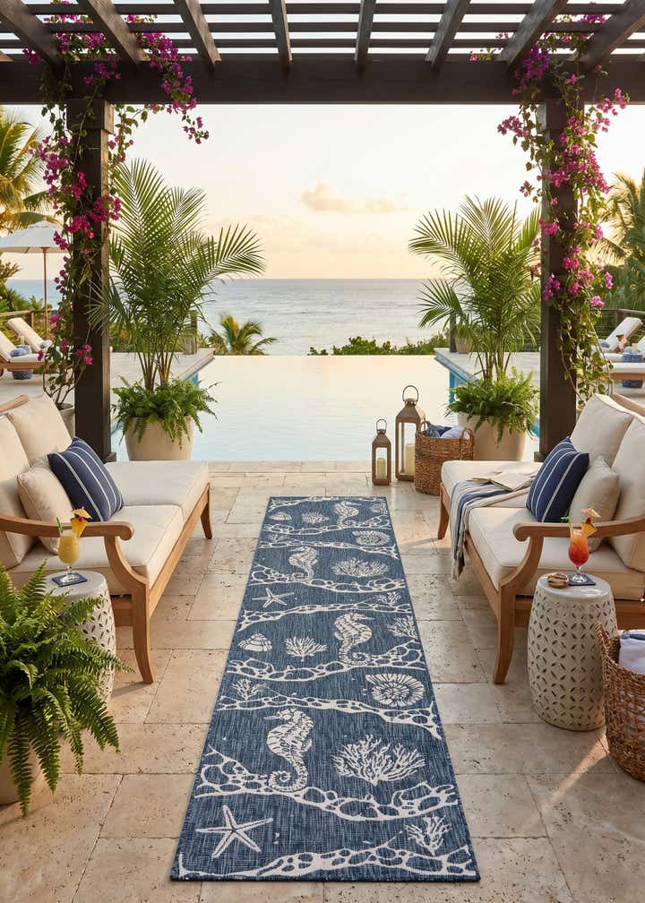 2' 7 x 12' Easy-Clean Coastal Indoor / Outdoor Runner Rug