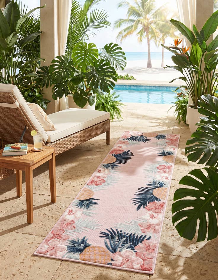 Detail image of 2' 2 x 8' Easy-Clean Botanical Indoor / Outdoor Runner Rug