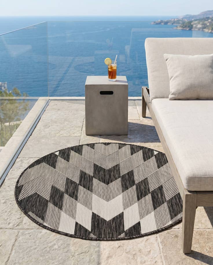 Detail image of 3' x 3' Easy-Clean Modern Indoor / Outdoor Round Rug