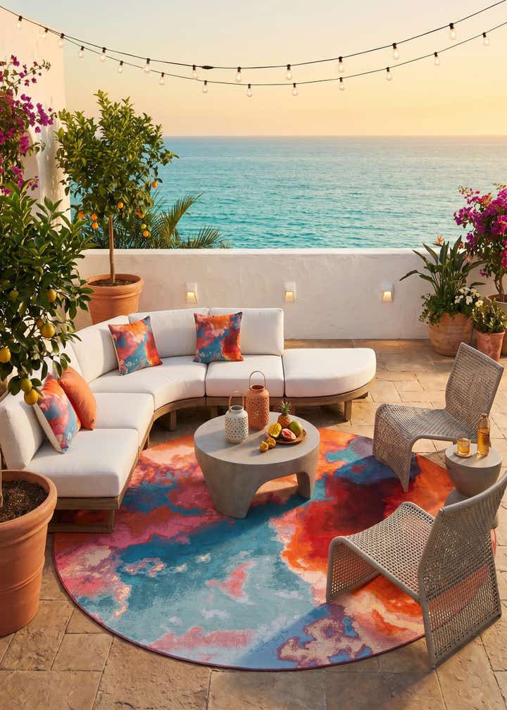 10' x 10' Easy-Clean Modern Indoor / Outdoor Round Rug