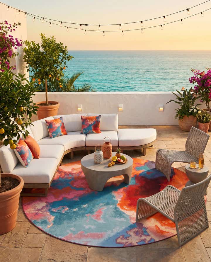 10' x 10' Easy-Clean Modern Indoor / Outdoor Round Rug