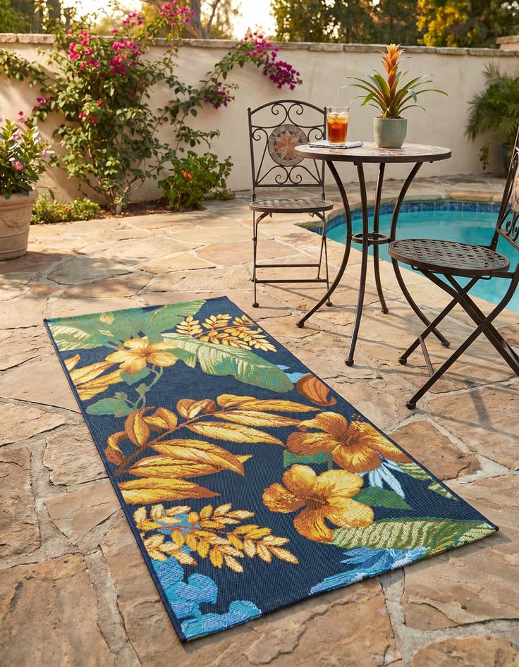 Detail image of 2' x 4' Easy-Clean Botanical Indoor / Outdoor Runner Rug