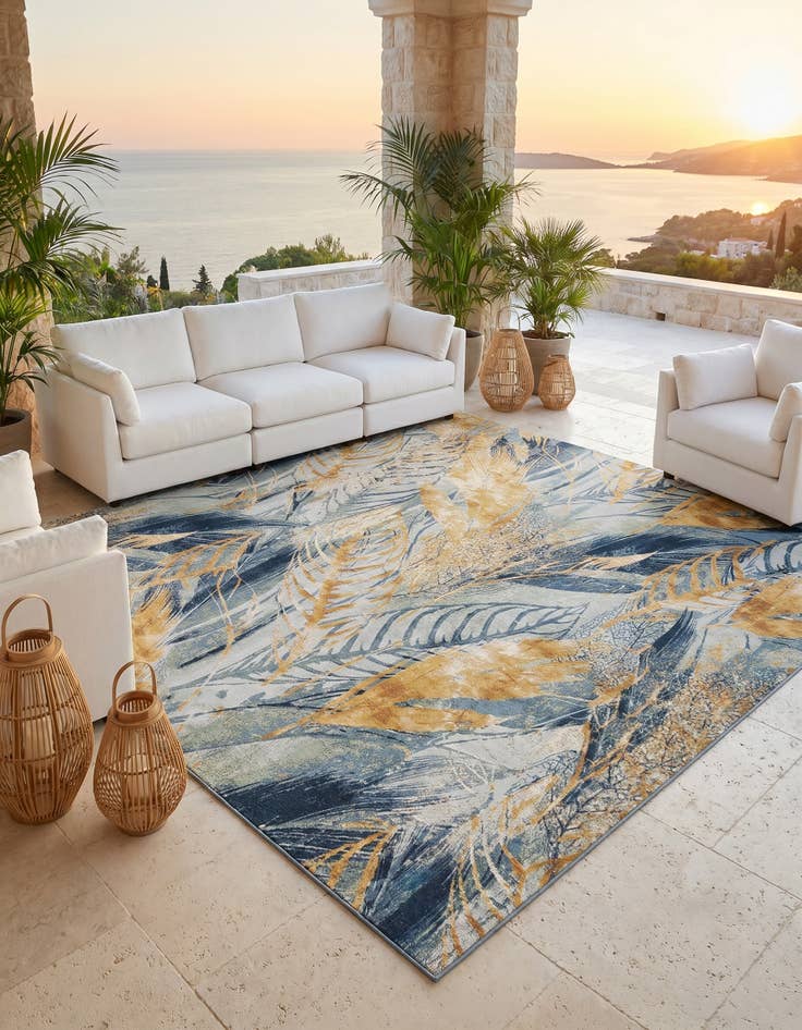 Detail image of 10' x 10' Easy-Clean Botanical Indoor / Outdoor Square Rug